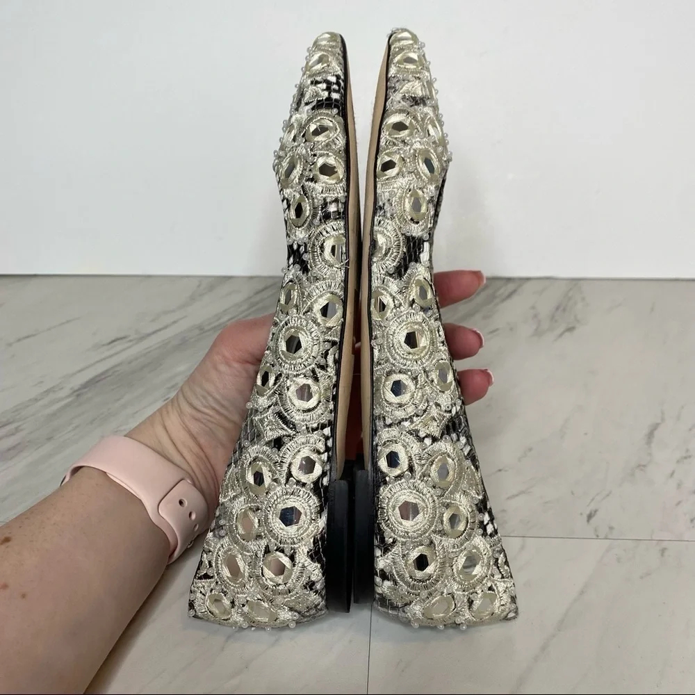 New! Tory Burch Yasmin White Embroidered Pointed Toe Flat 5